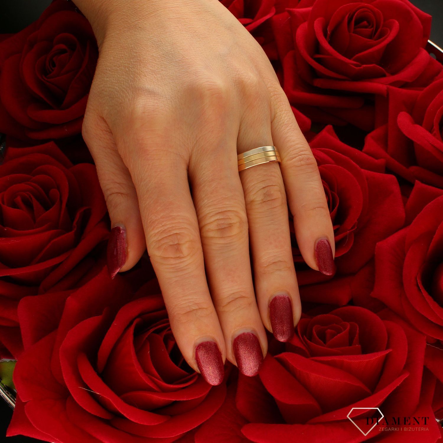 Obrączka złota Płaska Trzy barwy Złota 585 DIAMENT rozmiar 15 F-6 6mm  Powiedz tak obrączkom marki DIAMENT !☆ Obrączki ślubne w ponad 300 wzorach ☆ Darmowa dostawa ☆ Gwarancja ☆ 1.jpg